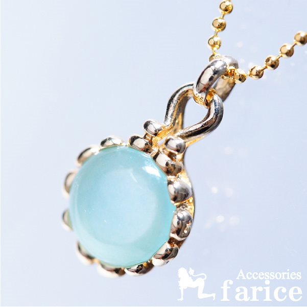 ミルキーライトグリーンカラー クオーツサイドスクロール装飾イエローゴールドシルバーペンダントトップ (レディ－ス)