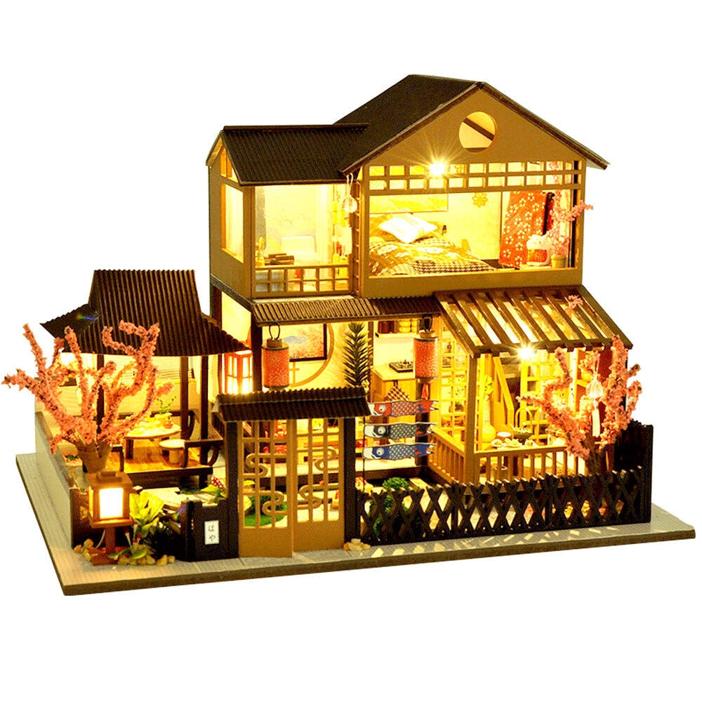 ドールハウス ミニチュア 手作りキット セット1/24 スケール 英語説明書 旅館 桜庭居 - おうていきょ - LEDライト+アクリルケース+オルゴール ( きらきら星 ) 5,719円