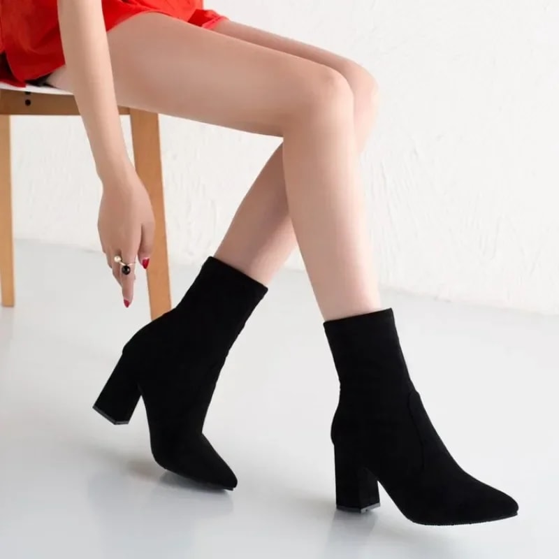 女性のための短い厚いヒールのブーツ,先のとがったつま先のスリミングブーツ,クラシックなスタイル,秋,冬,d64 - 322 8,103円