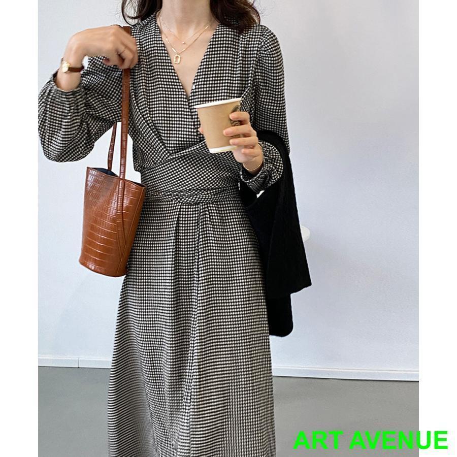 カシュクールワンピース チェック柄 韓国