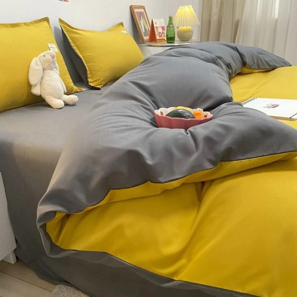 掛け布団カバー 4枚合わせ 寝具韓国 四季通用 柔軟性お肌に優しい寝具ベッドマットレス布団カバーシーツ敷パッドシーツ布団カバーシンプルベッドシーツ