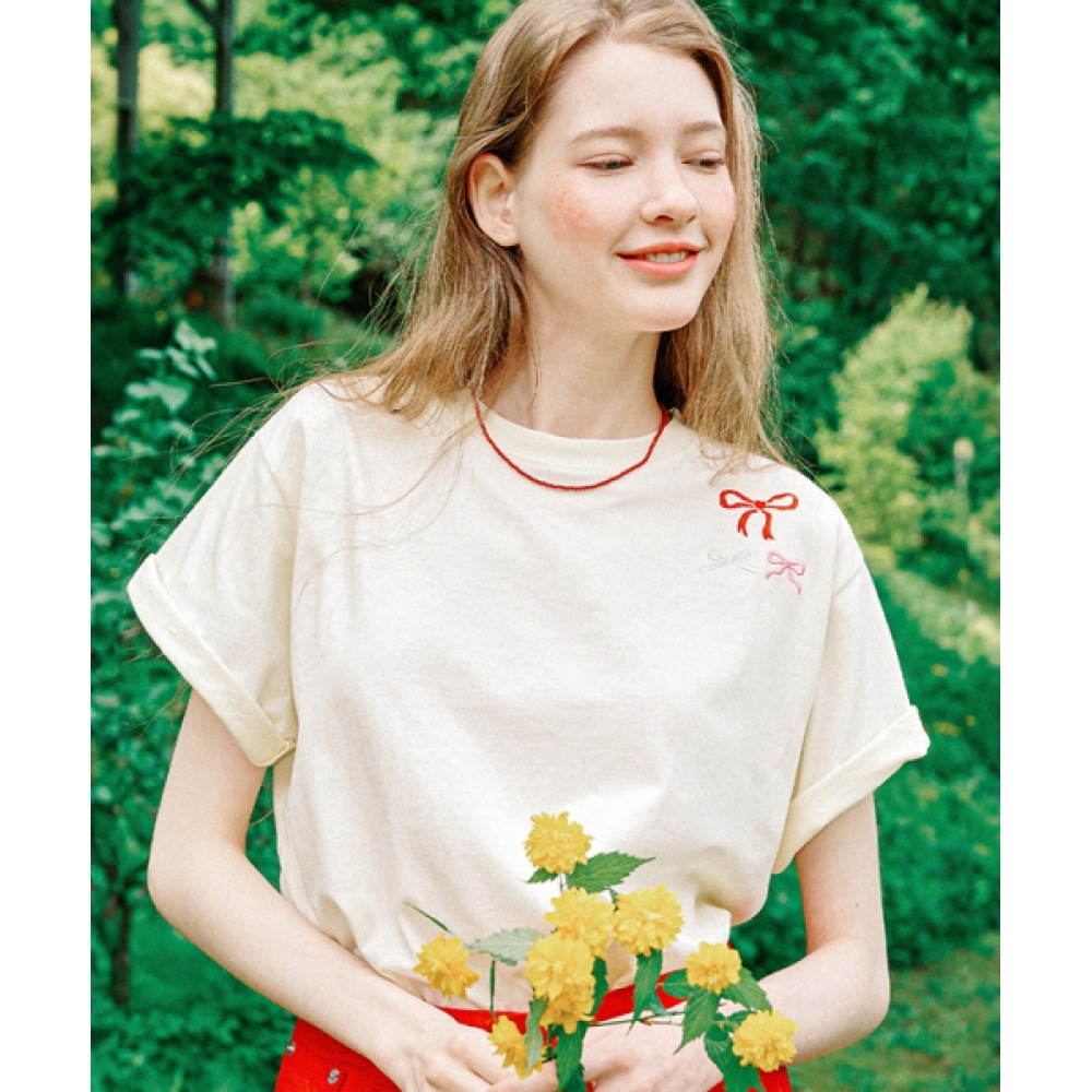 RONRON 3 リボンベーシックフィット T シャツソフトバター