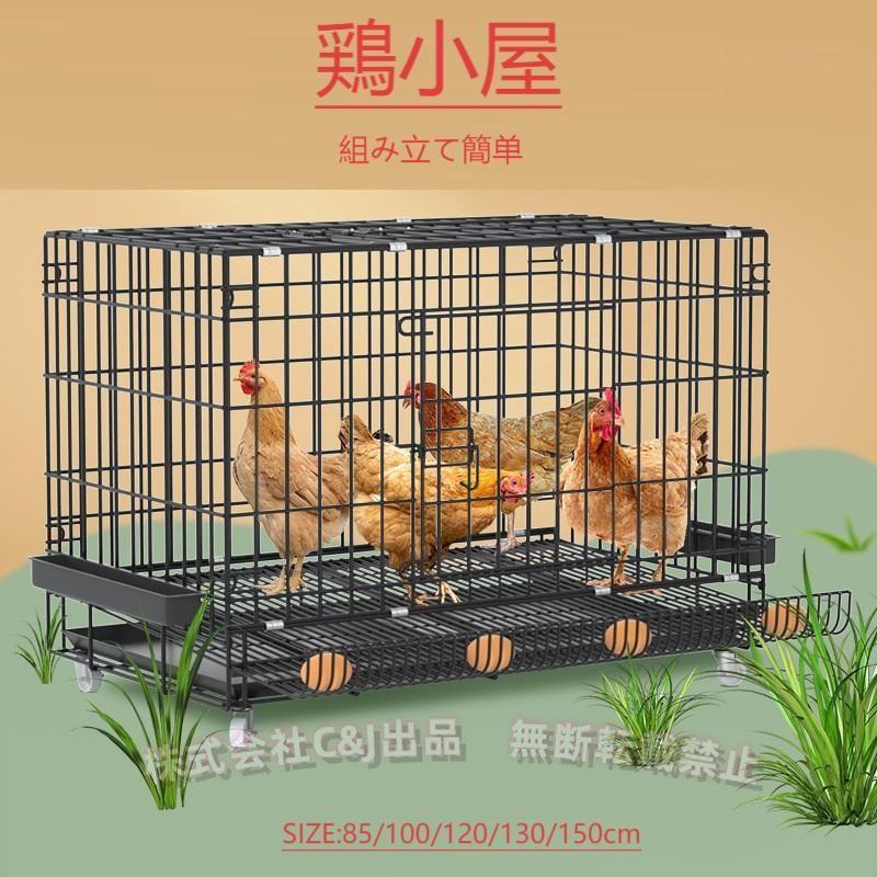 鶏用ケージ 大型 7-10羽向け 鶏小屋 家禽用ケージ 水入れ餌入れ付きC&J（株)トレー付き 掃除しやすい 通気性 組み立て簡単 家庭用