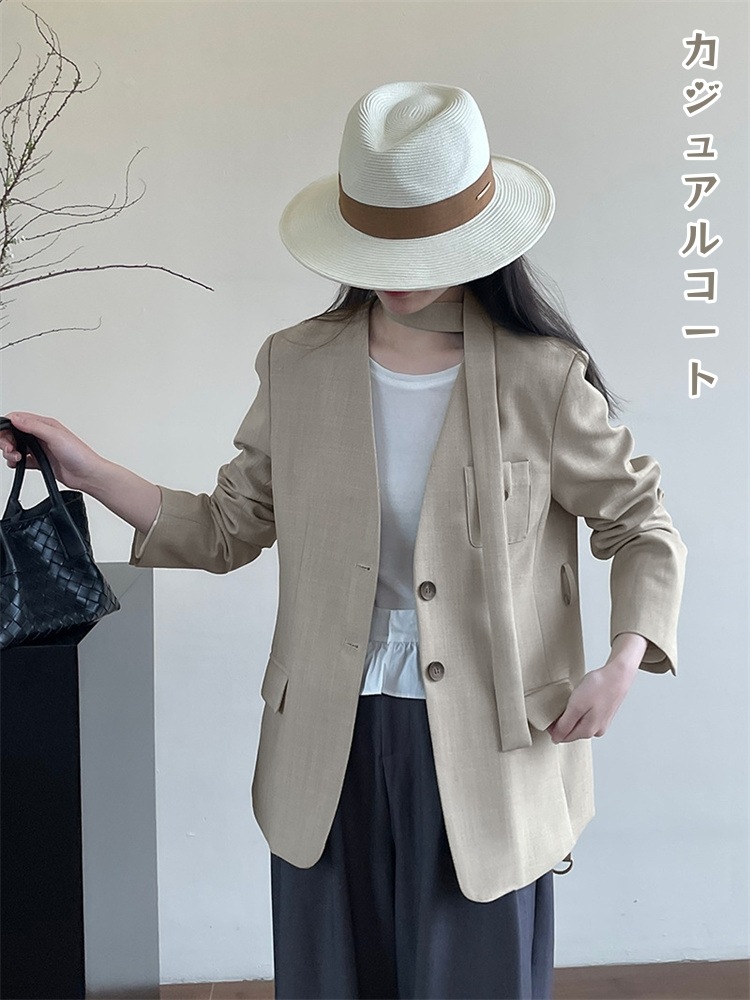 INSスタイル 2025春新作 レディースVネックジャケット カジュアルシック スプリングコート オフィス通勤おしゃれ