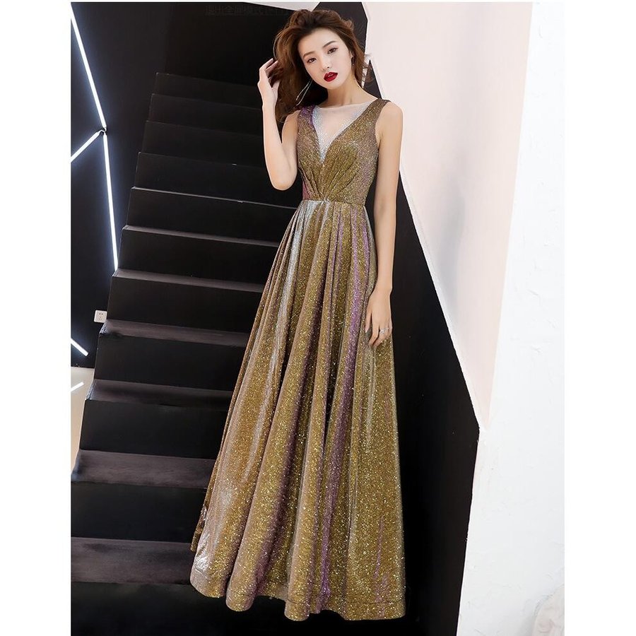 フォーマルドレス パーティードレス ロング丈ドレス 結婚式 Aライン 袖なし お呼ばれ 二次会 披露