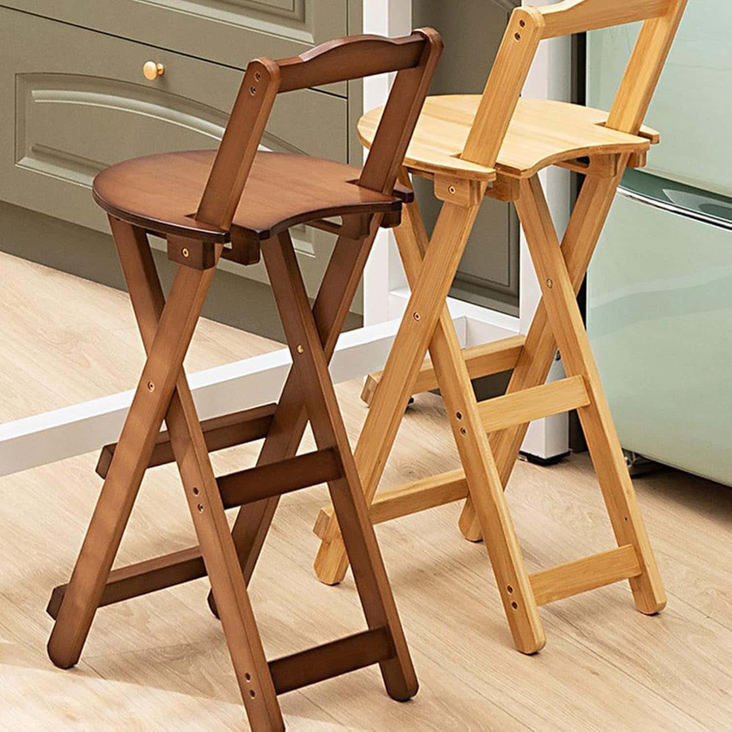 折りたたみカウンターチェア 木製 ハイスツール 足置き付き リビング 室内 室外 バー用 コンパクト 食卓椅子 省スペース 高さ調節可能 茶色 27*29*70座高さ45cm 29*36*85座高さ6