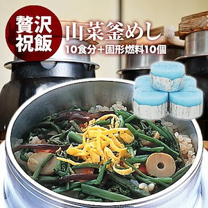 [前田家] 国産 山菜釜飯 の具（ 10人前 ）+ 固形燃料 10個付 水を使わず即席で美味しい 早