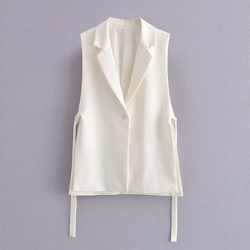 ２色 トップス ベスト レディース 春夏 きれいめ ゆったり ゆったり 袖なし ノースリーブ Vネック 襟付き Iライン スリット サイドスリット 黒 ブラック ベージュ 大人カラー モノトーン S