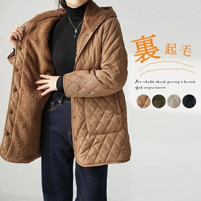 キルティングコート 裏起毛 レディース キルティングジャケット アウター フード付き キルティング コート ジャケット付き 裏ボア キルティングジャケット ブルゾン ロングコート 体型カバー ミドル丈