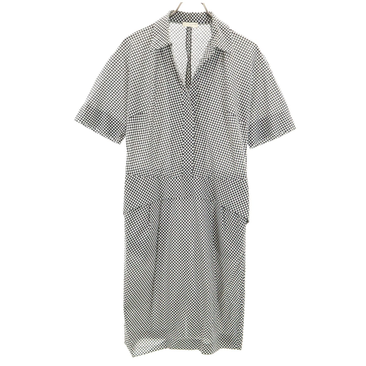 DRIES VAN NOTEN ドリスヴァンノッテン ダイヤ柄 半袖 オープンカラー ワンピース ホワイト系 レディース 古着