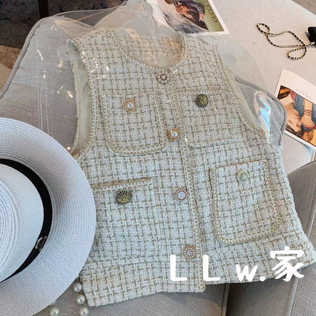 レディース オールマッチング スリムフィット チェック柄 ベストツイード チョッキ ジャケット ベスト ジレ 大人可愛い ママコーデ ママファッション 韓国系 オルチャン 人気 トレンド 新作 20代