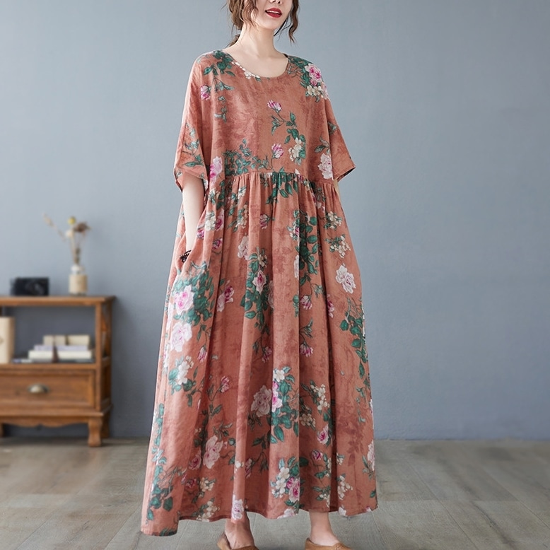 ワンピース ロングワンピース 5分袖 ラウンドネック ポケット ハイウエスト 可愛い かわいい 大人可愛い きれいめ シンプル 上品 おしゃれ かっこいい カジュアル こなれ感 個性的 主役級 存在感