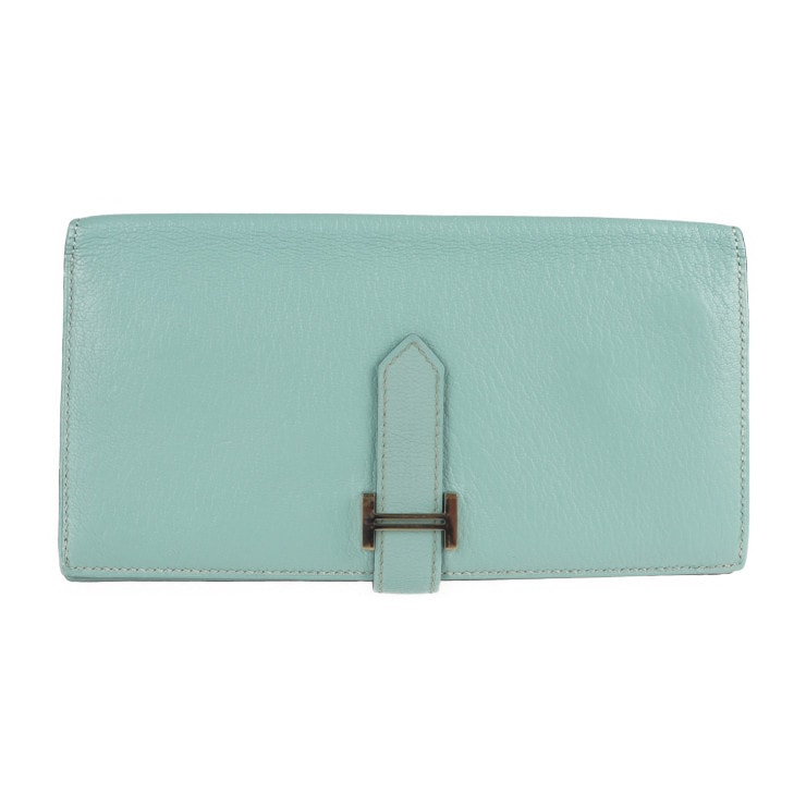 HERMES エルメス 長財布 - ベアン クラシック シェーブル ミントグリーン 二つ折り財布 A刻印 本物保証 中古