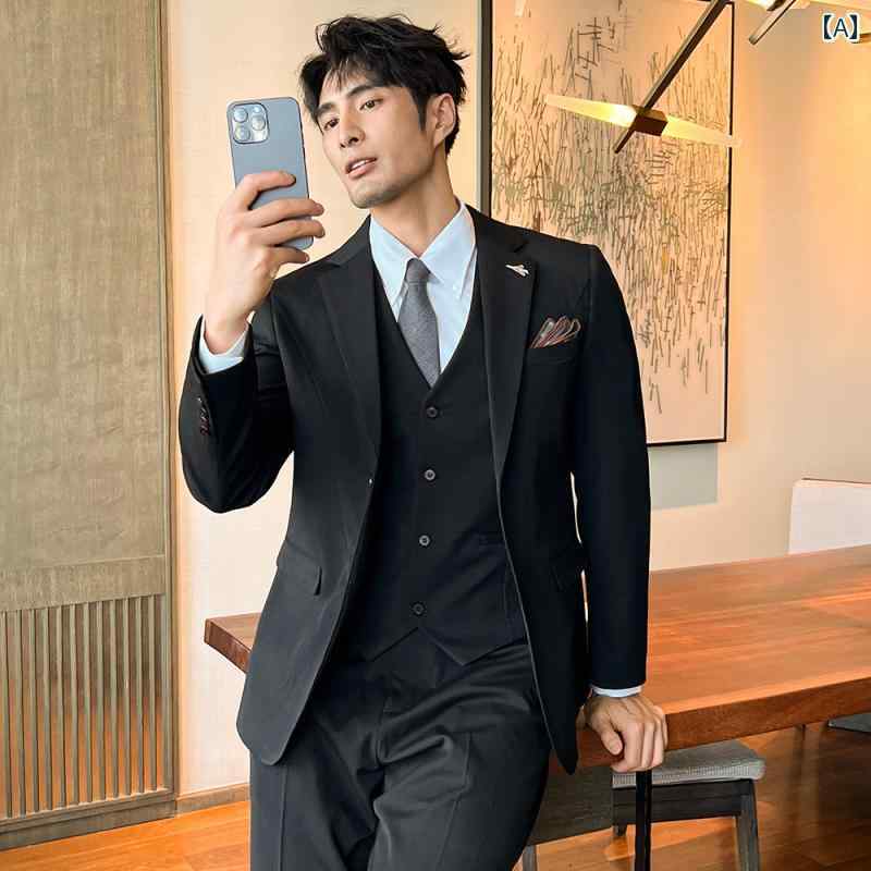 スーツ　ジャケット　カジュアル スーツ メンズ ウェディングドレス 新郎 プロ フォーマル ビジネス カジュアル 韓国 スリム スリーピース