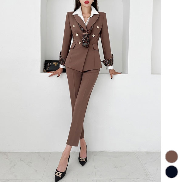 セットアップ レディース スーツ スカーフセット ジャケット テーラードジャケット 長袖 ロングパンツ お仕事 ビジネス 春 秋 韓国 to27829