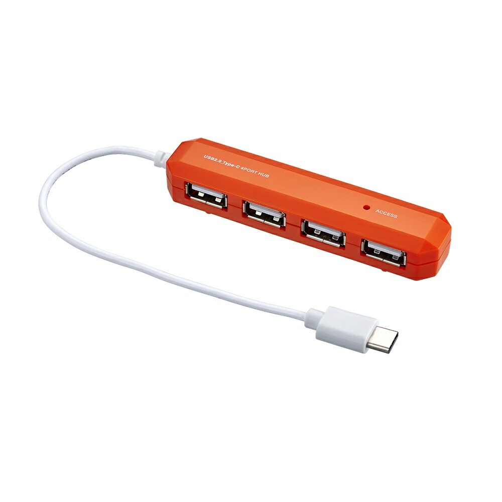 （まとめ買い）USB2.0 Type-C 4ポートハブ 15cm オレンジ UH-C2474DD [x3]