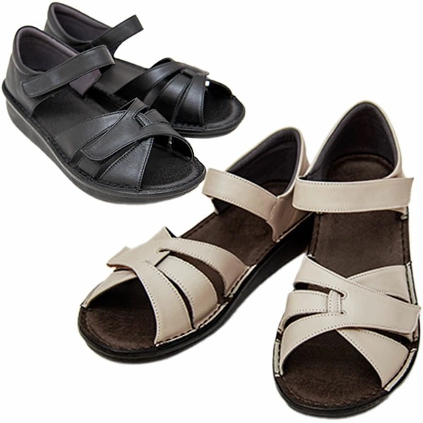 herb 8924 レディース サンダル 本革 日本製 マジック式 つま先甲調整出来る フラットソール クッション良い フェミニン お洒落 楽 疲れない 履きやすい MADE IN JAPAN