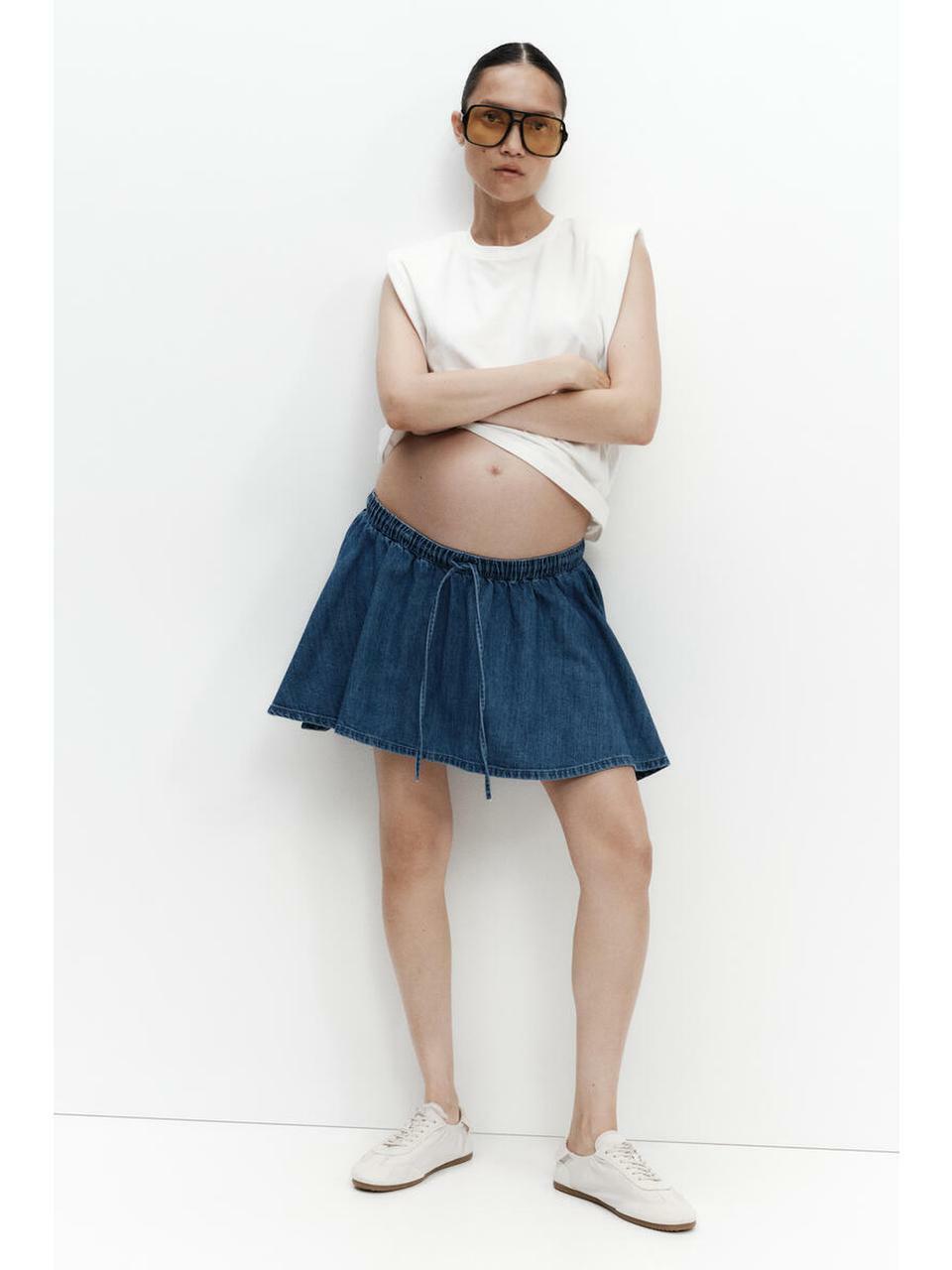 H&M ママコットンブレンドフレアコートデニムブルー 1335212001