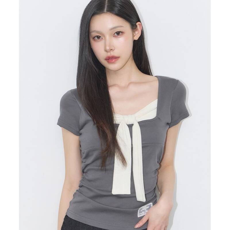 ILLIGO レイヤードリボンタイTシャツ チャコール 26SMTOP14CH 412973