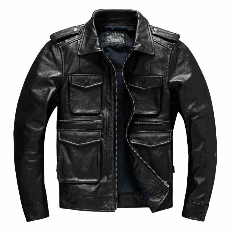 メンズ　革ジャン　初層牛革レザージャケットメンズミッドレングスラペルレザージャケット
