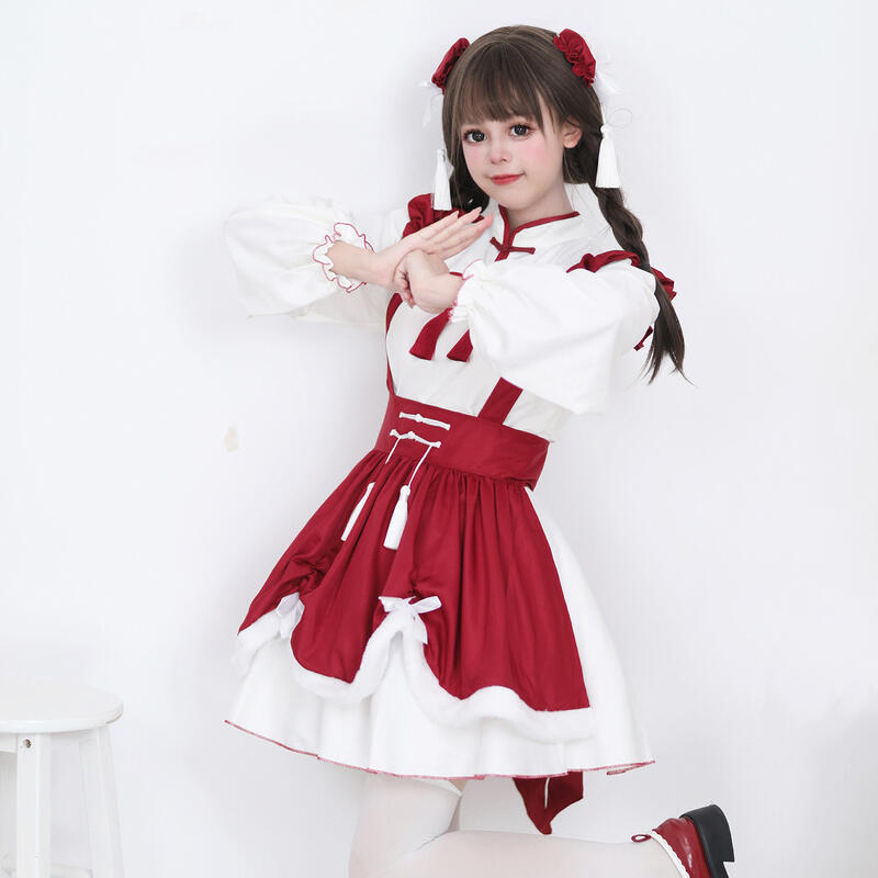 大きいサイズ メイド コスプレ コスチューム 衣装 エプロン メイド服 ゴスロリ ロリータ クラシカル アイドル 中華 チャイナ 中華ロリータ 制服 クリスマス インスタ 撮影 アイドル中華風チャイ