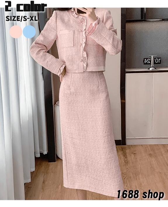 人気急上昇2025　上下セット セットアップ トップス+スカート　2点セット シャツ　ハイウエストスカート　花柄　ジャケット　長袖シャツ　タイトスカート　ひざ丈スカート パーティー お嬢様 OL 上品