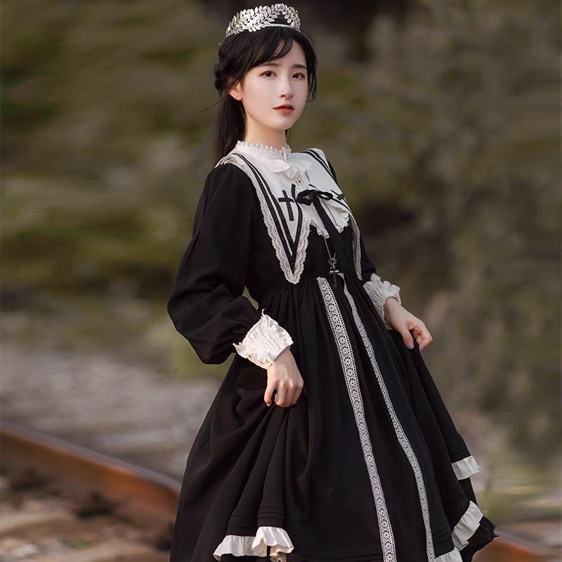 コスプレ メイド服 可愛い ミニスカートシスター風ロリータに偽襟春モデル贈る ワンピース 文化祭