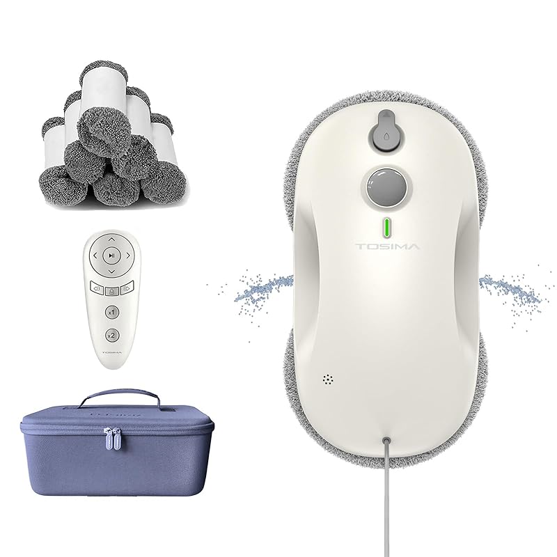 【新型窓掃除ロボット】 Tosima(トシマ) W3 窓拭きロボット 自動水スプレー付き 窓ふき ロボット 窓ガラス掃除機 窓用 3000Pa スマート ガラスクリーナー AI搭載/遠隔操作/落下防止