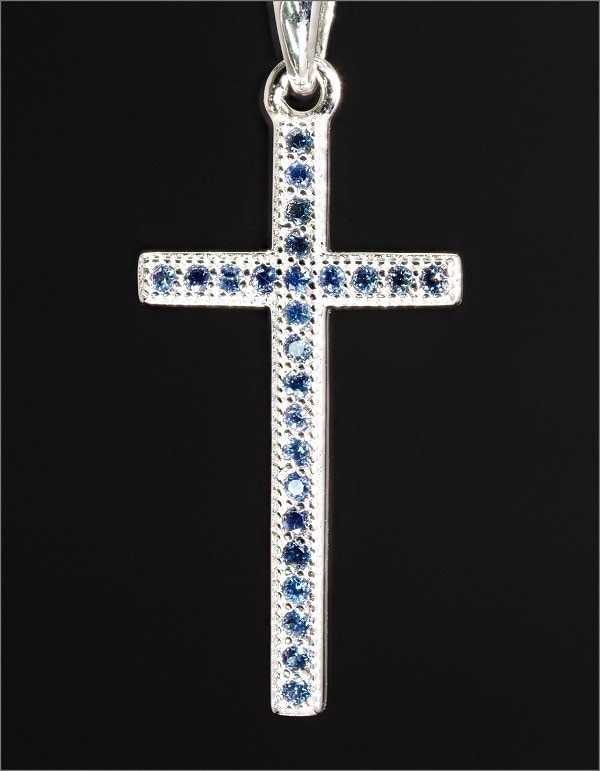 天然 サファイア クロス ネックレス 刻印有 No.179-1 PT プレゼント