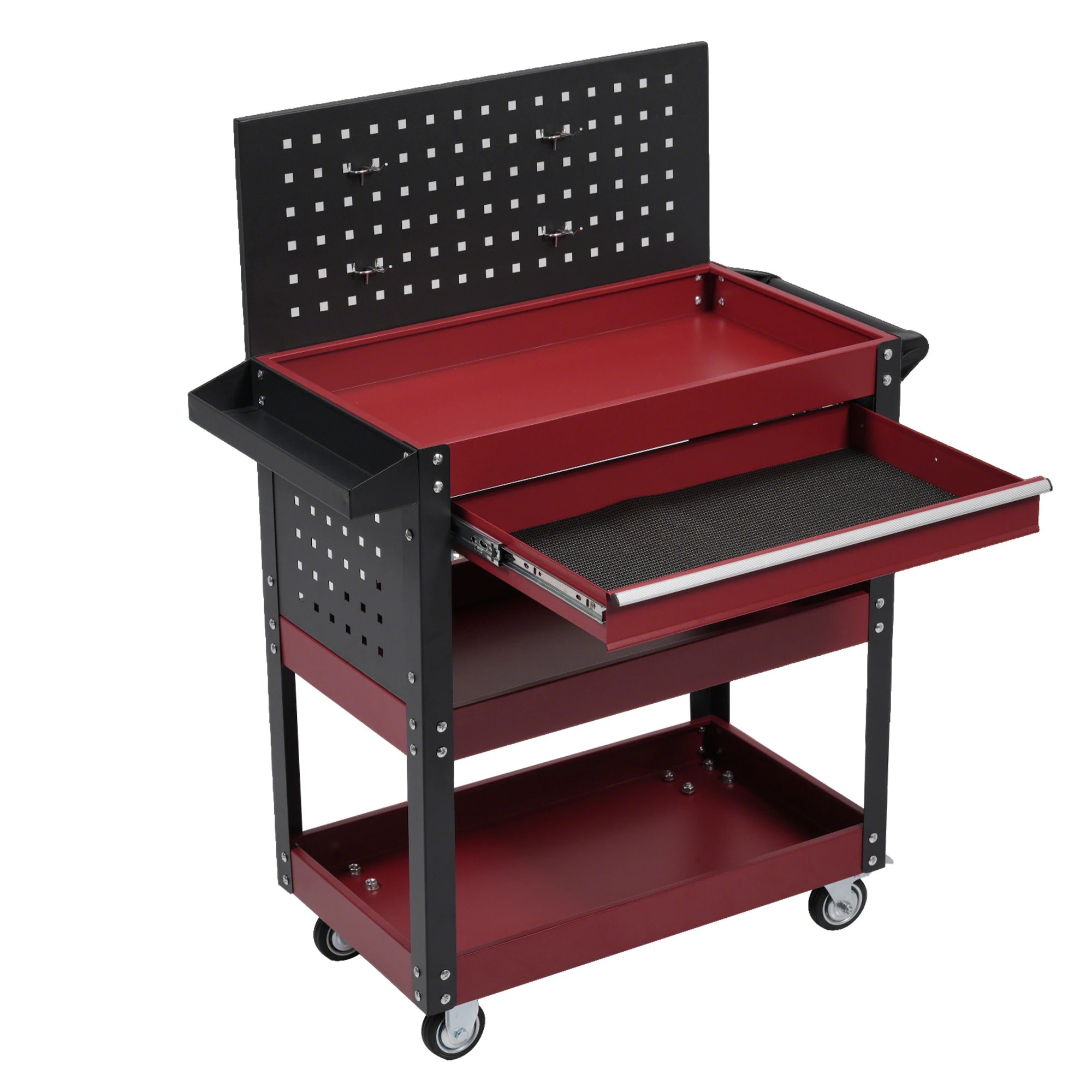 2055ツールキャビネット ツールワゴン ツールカート工具カート ロールキャビネット スチール ローラーキャビネット ハンドル 耐荷重150KG フック付 DIY 引き出し 有孔ボード付き 鍵付き キ