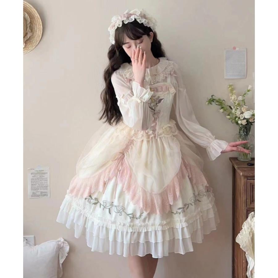 ロリータ クラロリ 甘ロリ ジャンパースカート ジャンスカ ワンピース ドレス オーバースカート付き スズラン 刺繍 Lolita クラシカル