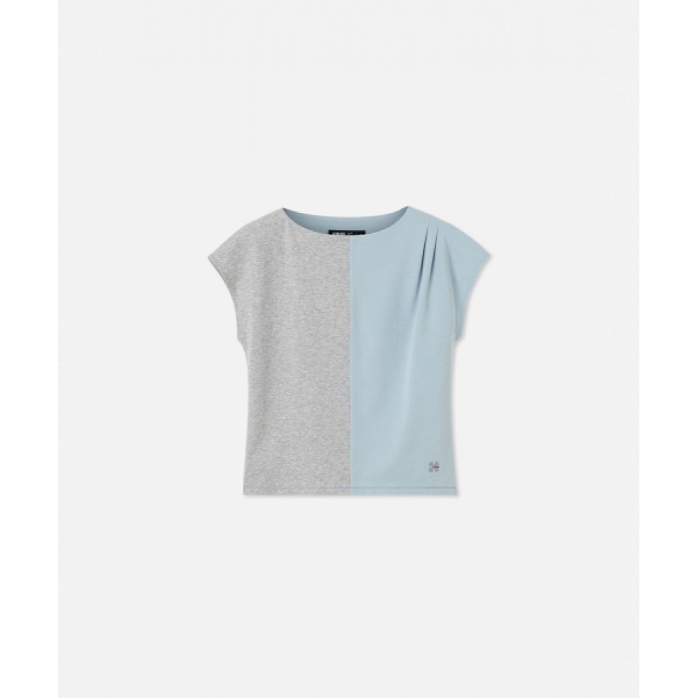 KALEG トランジショナルピンタッククルーネック Tシャツレディース (ライトブルー)