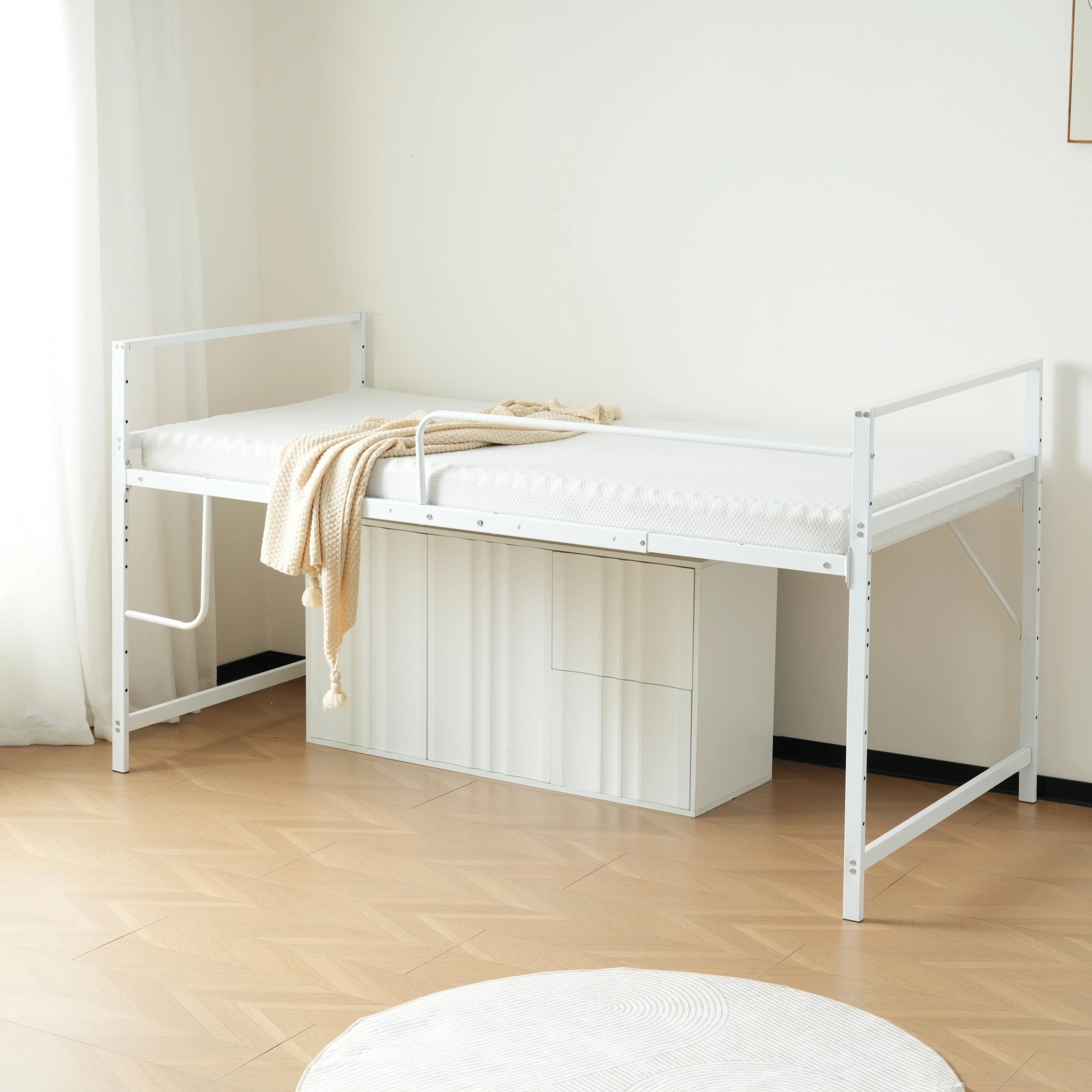 国内即発送!送.料.無.料！【高さ110cm】ロフトベッドシステムベッドパイプベッドロータイプシングル大人一人暮らし収納スチール北欧風ベッド耐震