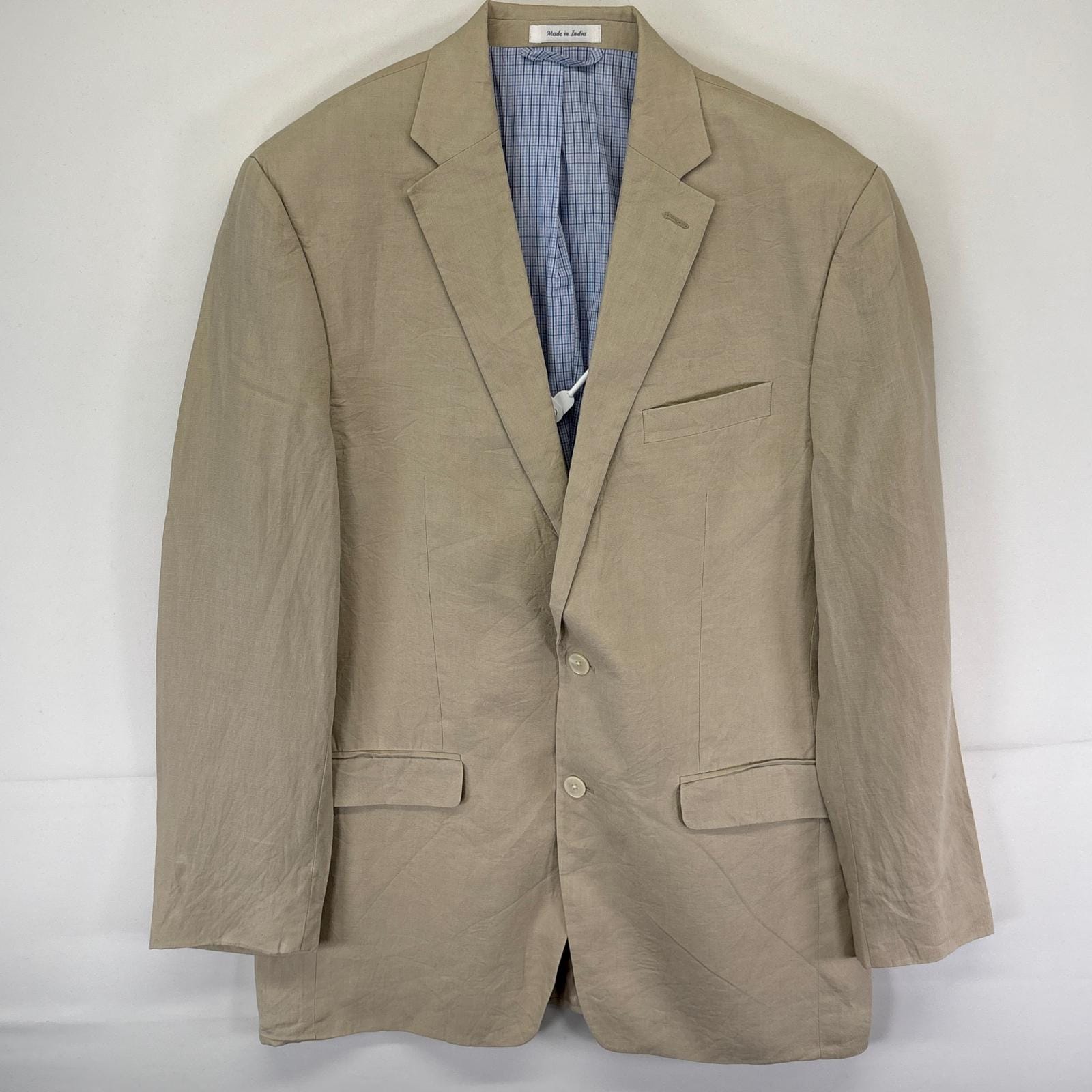 古着 ローレンラルフローレン LaurenRalphLauren テーラードジャケット ブレザー リネン 2ボタン 42L ベージュ系 メンズ