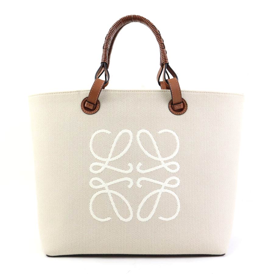 ロエベ LOEWE ハンドバッグ ショルダーバッグ アナグラム キャンバス/レザー ベージュ/ブラウン レディース e60252g