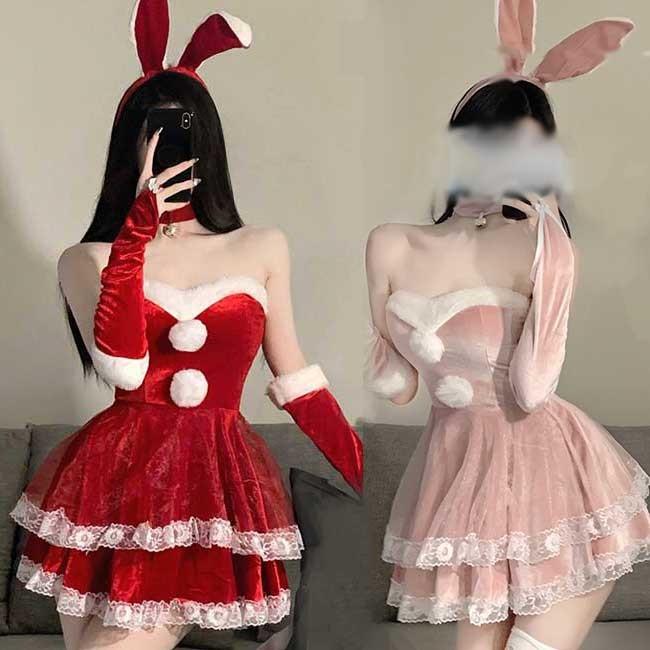 【一部分3日内出荷】クリスマス衣装 かわいい レース レディース フルセット ラビット耳 コスプレ セクシー バニーガール