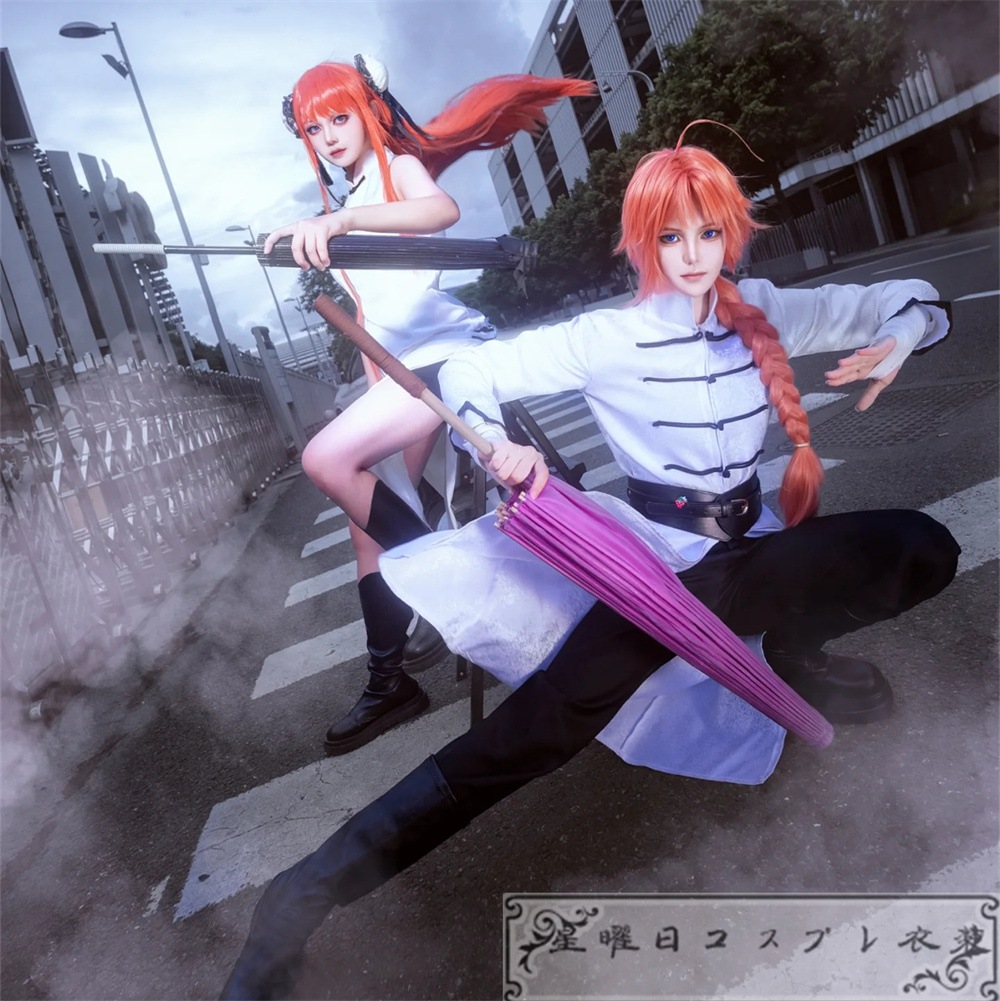 銀魂 風 ぎんたま 神威 神楽 チャイナドレス 暗紋模様付き コスプレ衣装 コスチューム