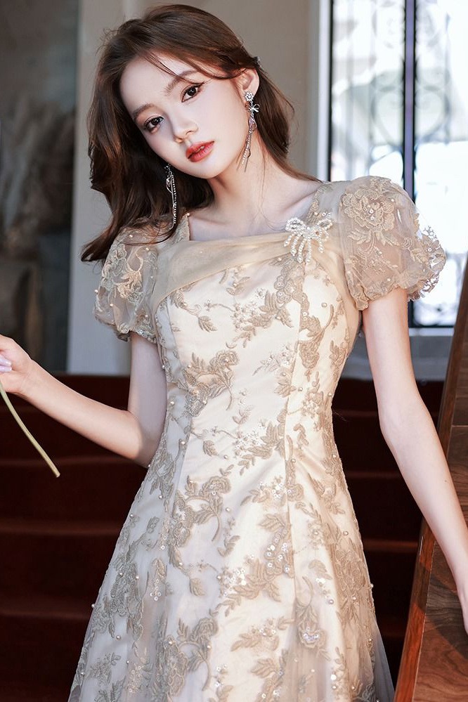 タキシードの女性のシャンパンの色の有名な媛の軽い豪華な大衆は卒業の夏の薄いことを試験します