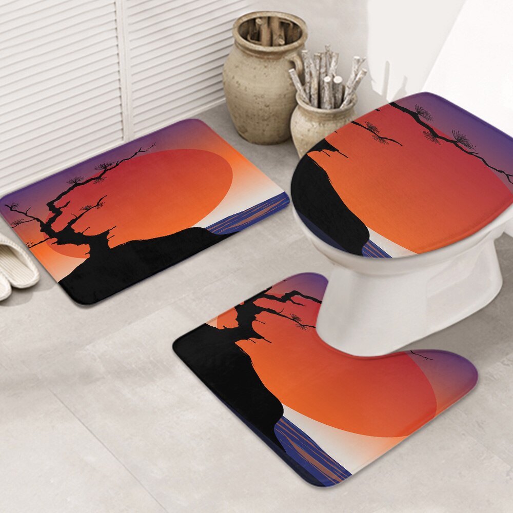 3ピースバスラグセット Abstract-Japanese-background お手入れが簡単 ノンスリップ 耐久性