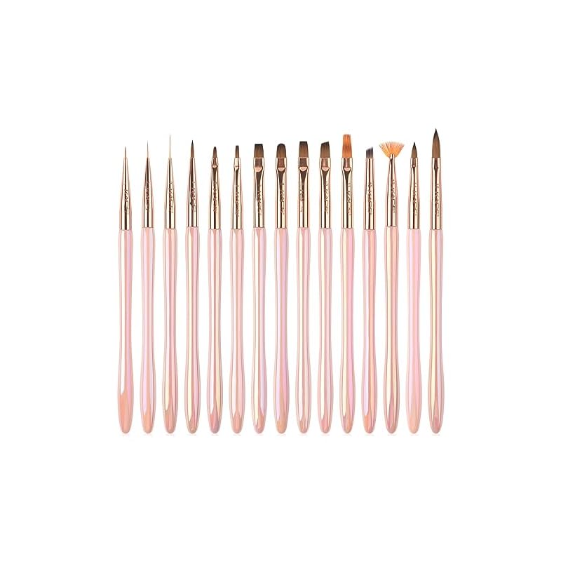 KADS ジェルネイルブラシ15本/セット ナイロンたてがみネイルアートブラシ 快適なハンドルブラシABSカバー付き