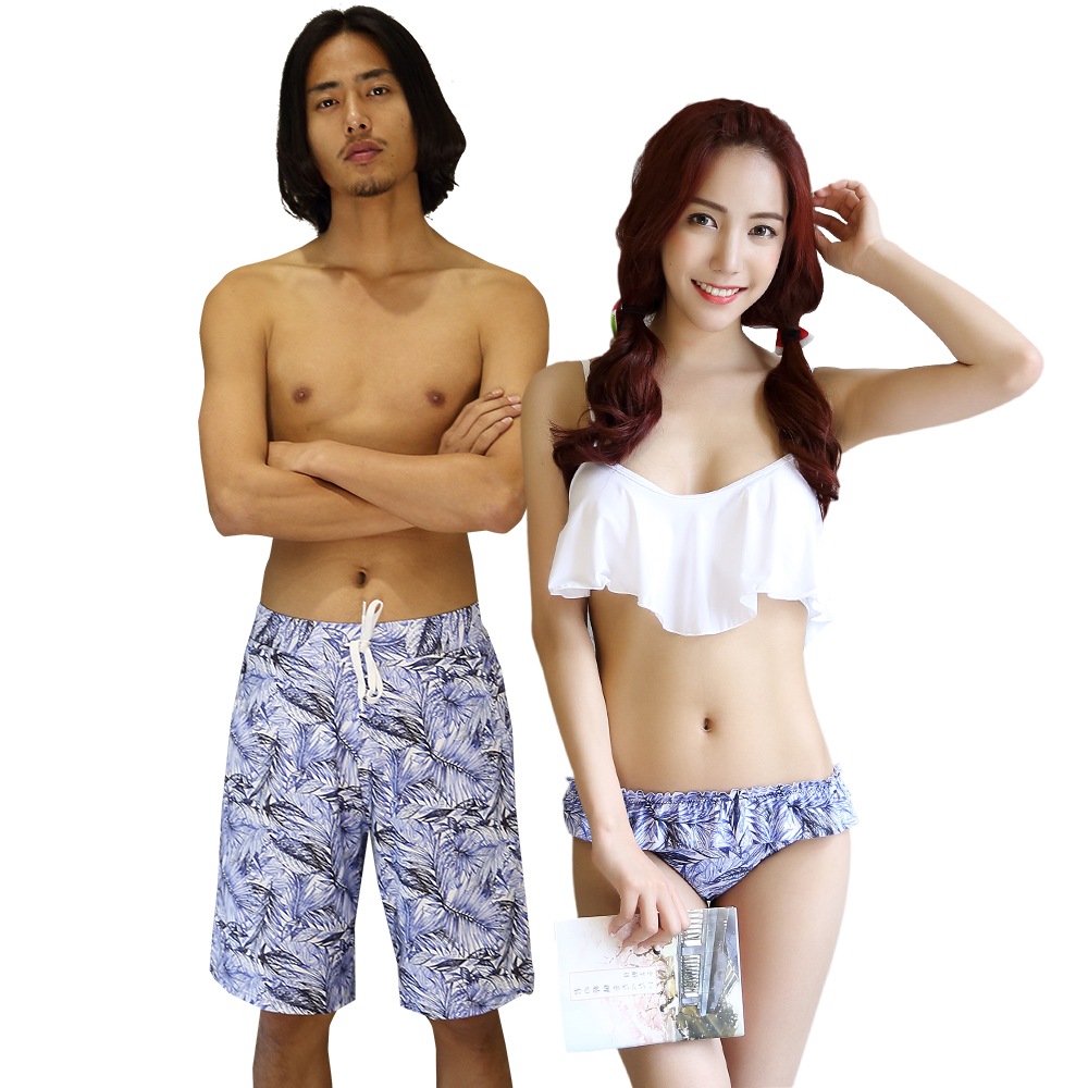 ペア水着 まとめ買いでお得！水着 メンズ トランクス＋水着 レディース カップルお揃い ビーチ水着