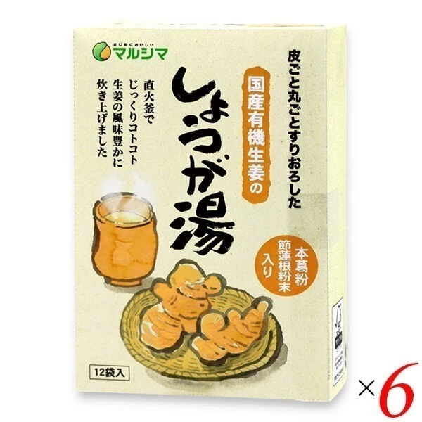 生姜湯 無添加 粉末 国産有機生姜のしょうが湯 箱入240g(20g12) 6個セット