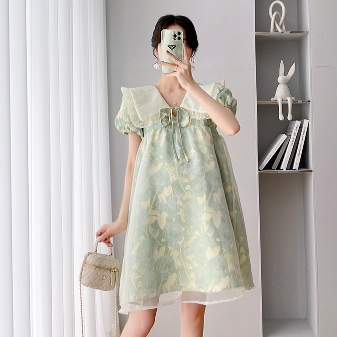 【日本未発売/送料無料】マタニティ ワンピース ドレス チュールレース フラワー 花柄