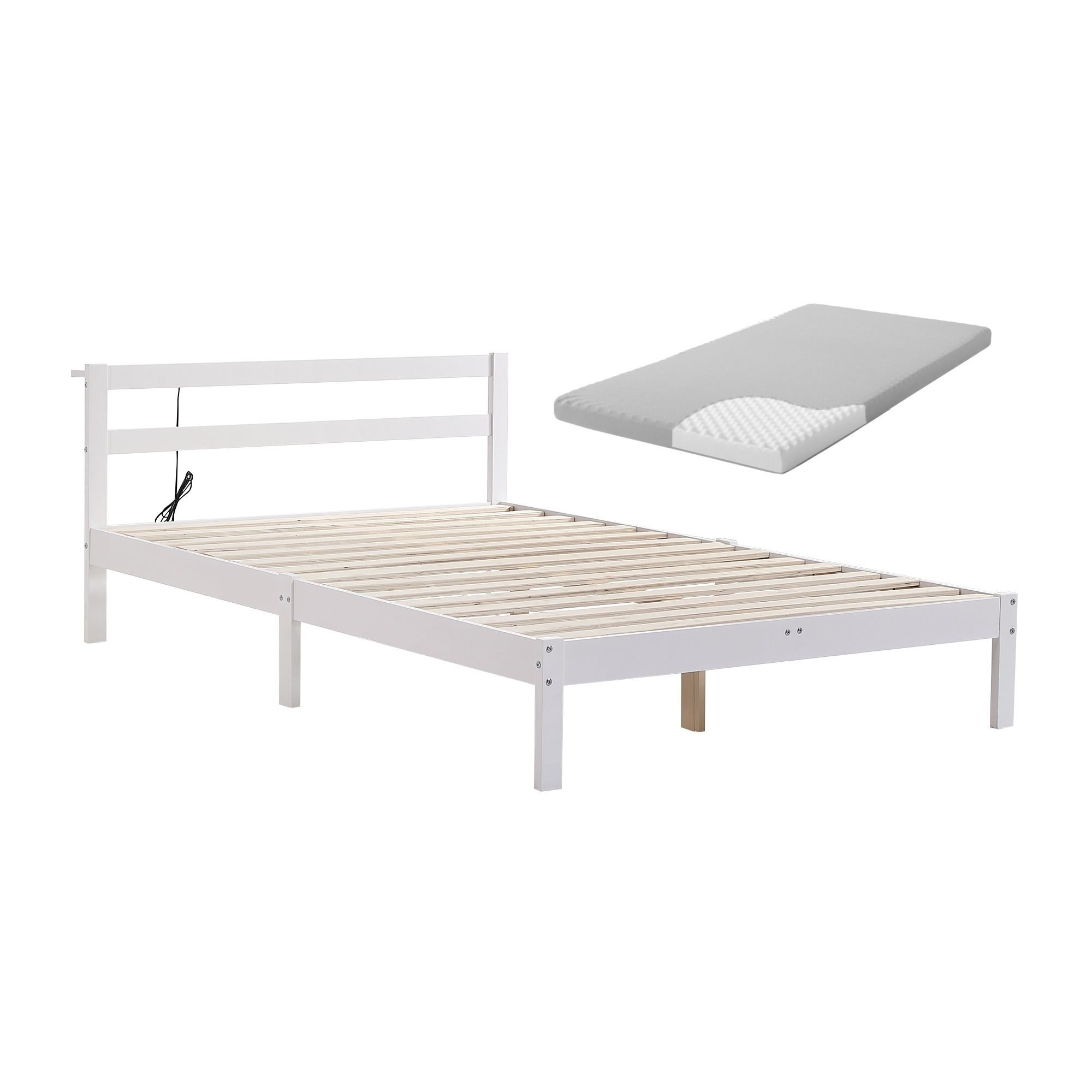 【大好評！最安値挑戦!】すのこベッド コンセント付き 宮 S シングル ベッド コンセント 天然木フレーム ベッドフレーム 天然木製 収納 シンプルGG779 White ModernG15