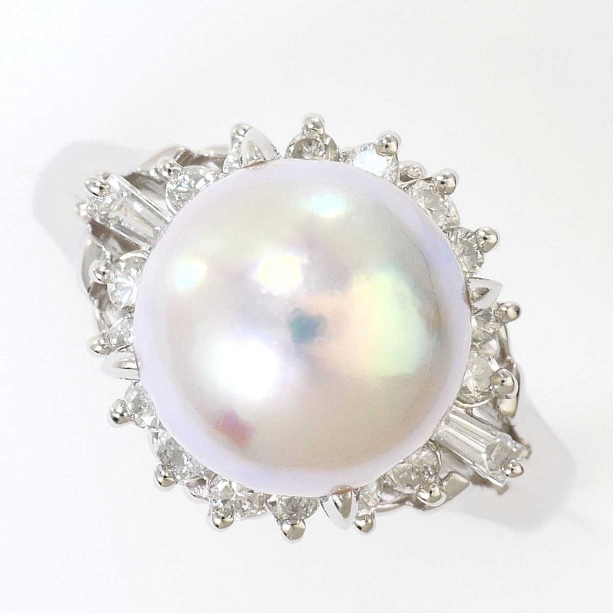 PT850 プラチナ リング・指輪 8号 パール（真珠） ダイヤモンド 0.31ct 総重量約6.3g ジュエリー 中古