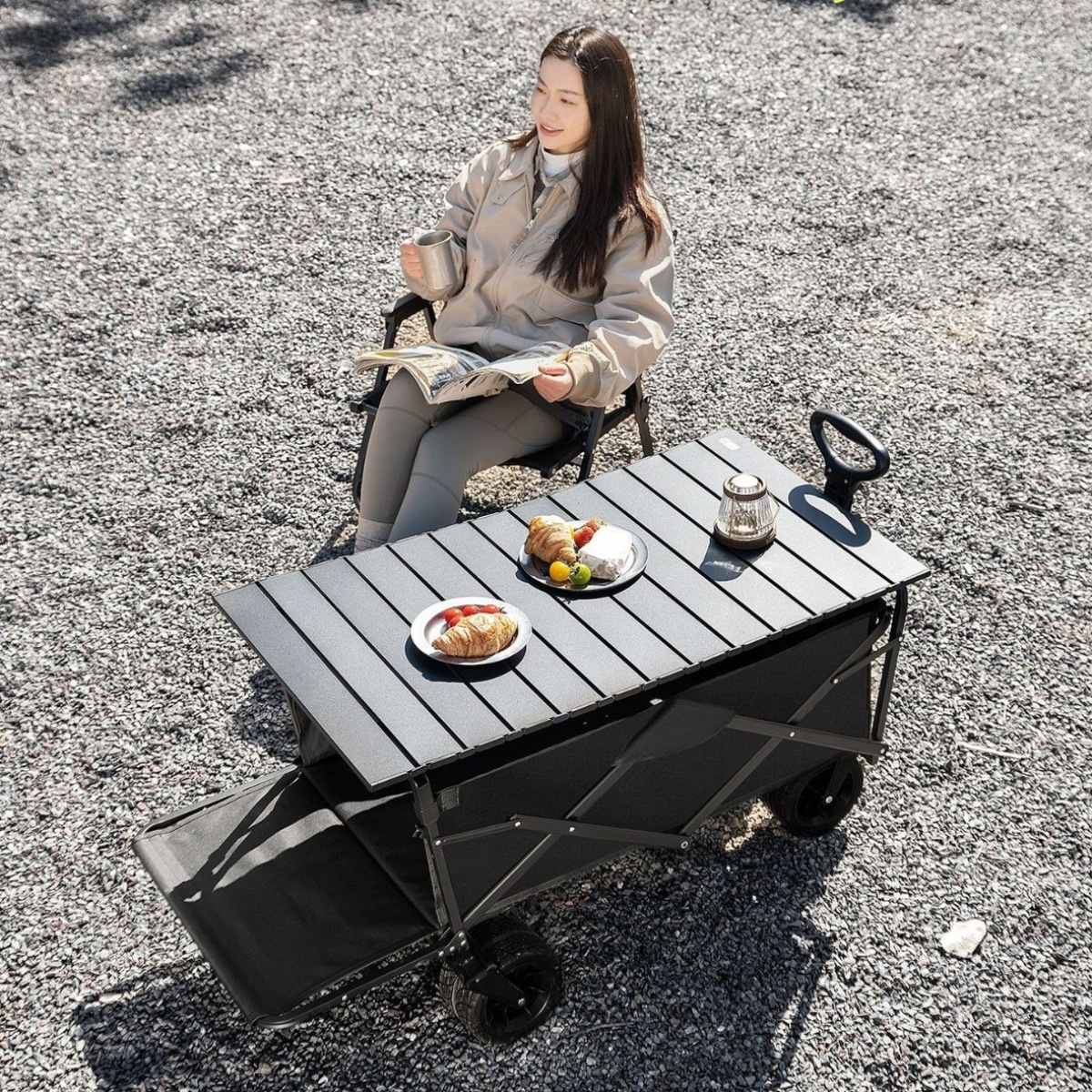 キャンピングカー屋外折りたたみカート特大キャンピングカーピクニックカートレーラーキャンプ手動ストールカート