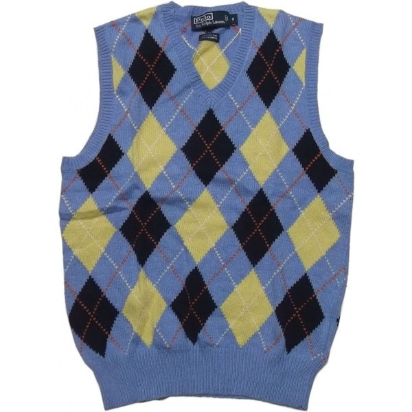 アーガイルベスト カシミア混 コットンニット サックスブルー PR2-825