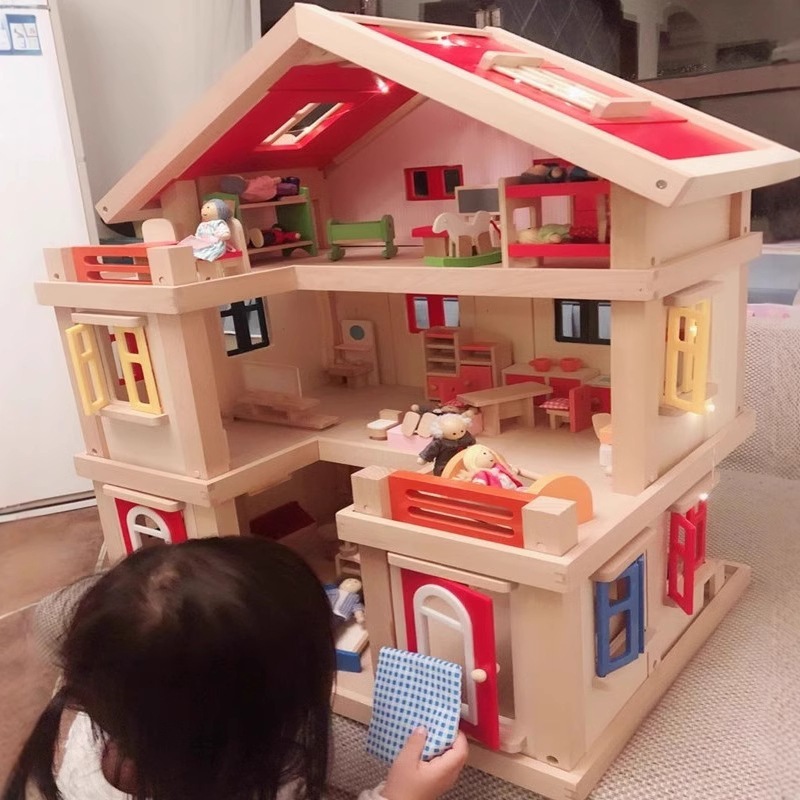 ライトなしごっこ遊びキッチンおもちゃの家木製おままごとおもちゃシミュレーションヴィラハウス男の子と女の子のための木製誕生日プレゼント