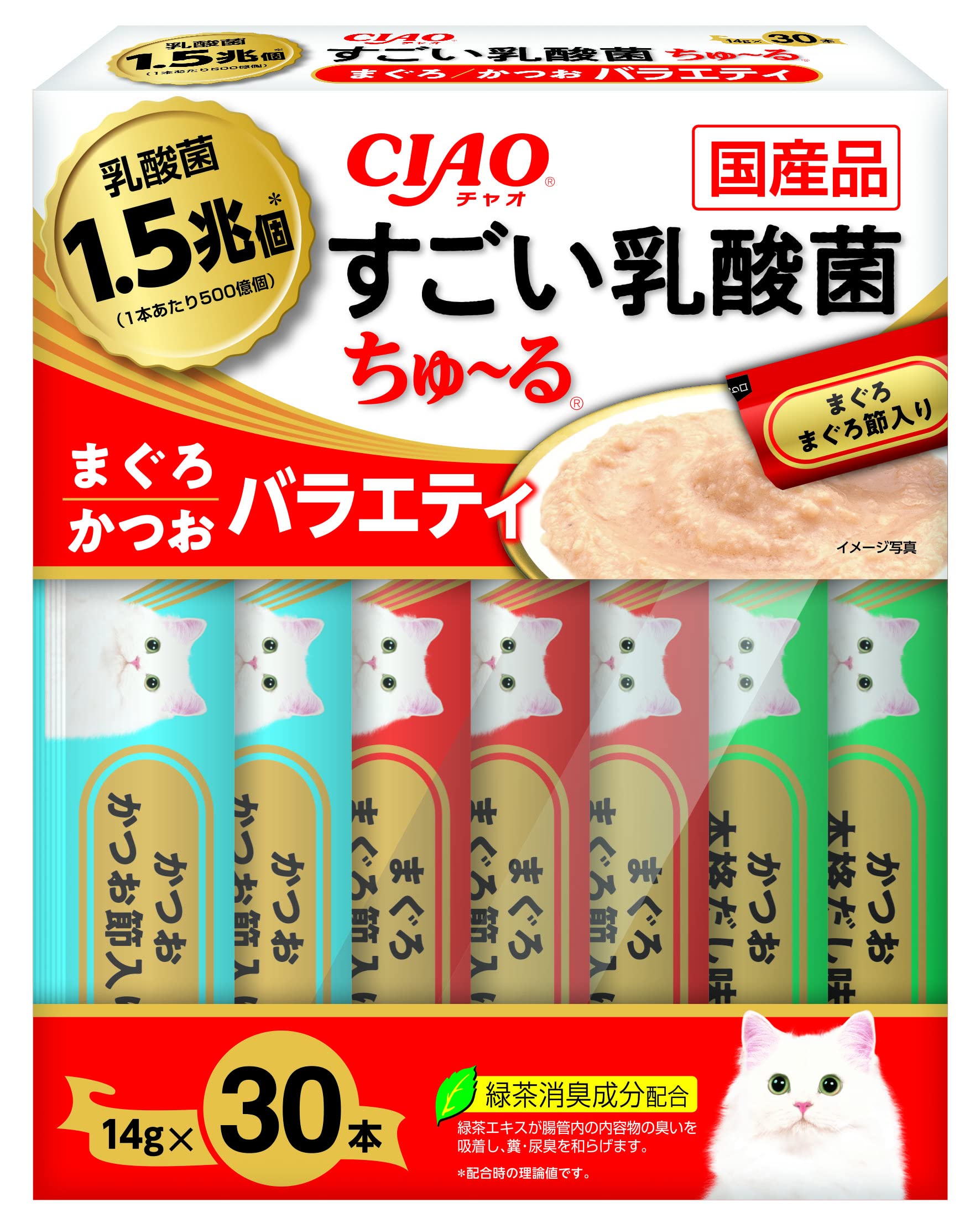 【全国送料無料】 チャオ(CIAO)すごい乳酸菌ちゅ～るまぐろ・かつおバラエティ30本