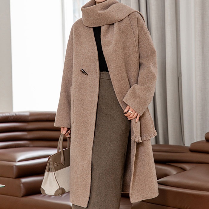 コート ウールコート レディース ロング ロングコート アウター 冬服 ウール マフラー付き 韓国ファッション 春 秋 冬 防寒 保温 厚手 暖かい 大きいサイズ きれいめ オリジナル 細身 高品質